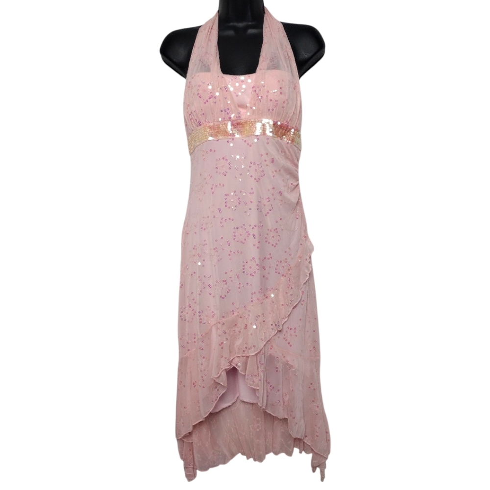 Entrancy Vintage Sequin Halter Dress Y2K